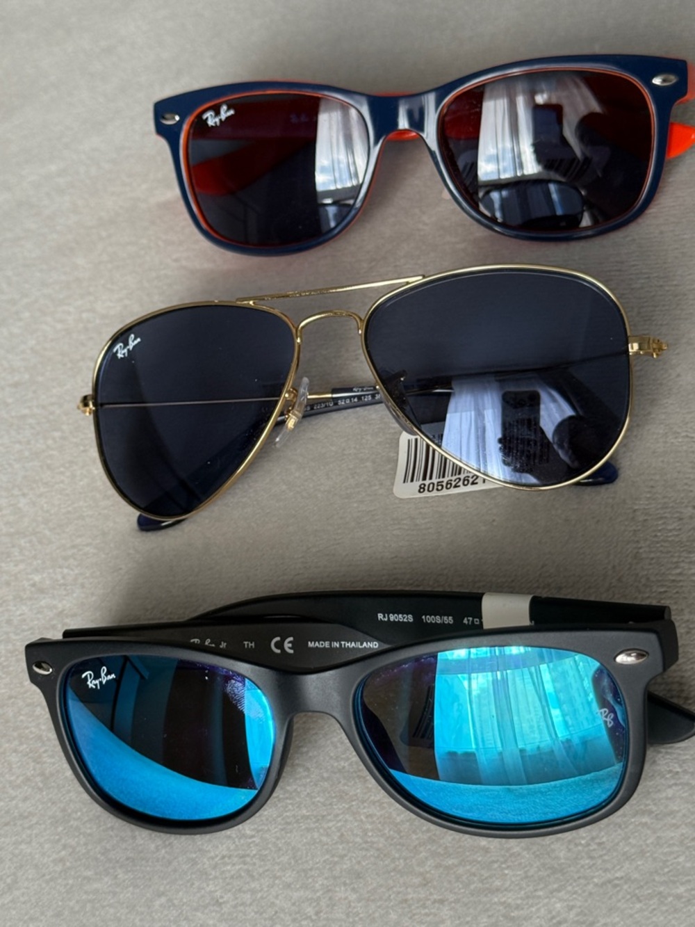 Ray-Ban Junior Sunglasses Bundle — Black/Blue, Gold/Gray, Red/Black Accents